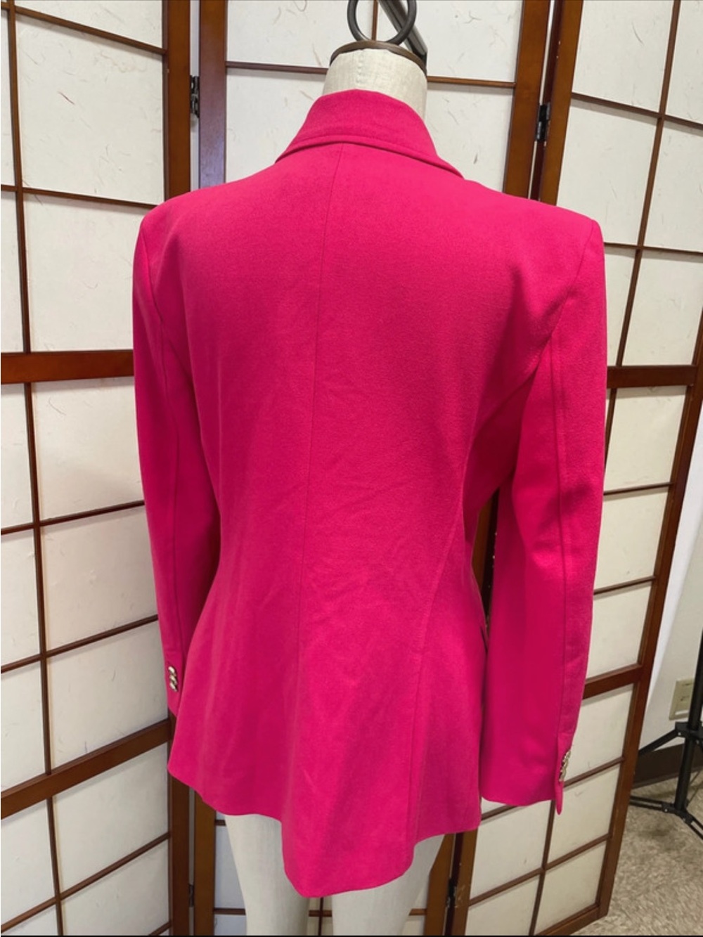 Zara Double-Breasted Fuchsia Blazer with Gold Buttons - Picture 2 of 7